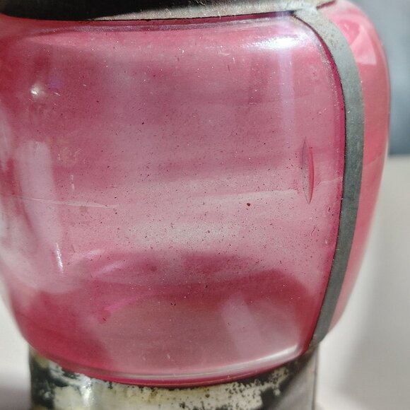 Antique Ice Skating Handheld Red Glass Metal Lantern Lamp Rustic Patina Small - Picture 10 of 13